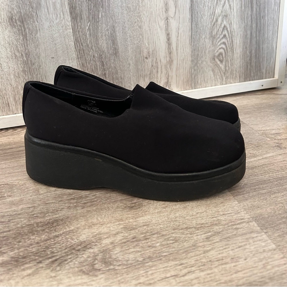 VTG 90s Y2K Chunky Platform Slip On Loafer Womens Size 8.5 Outlooks Black Slinky